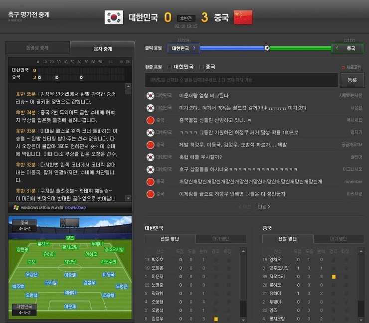 아 ;;중국전 !! 한국축구 좆망..