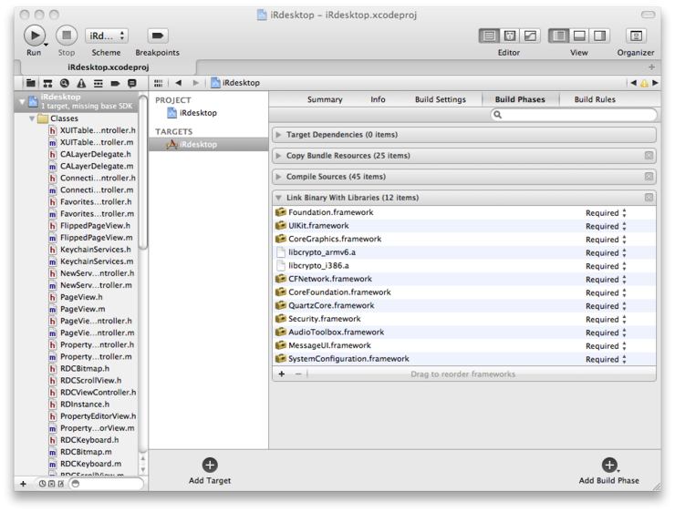  XCode4에서 framework 추가하기
