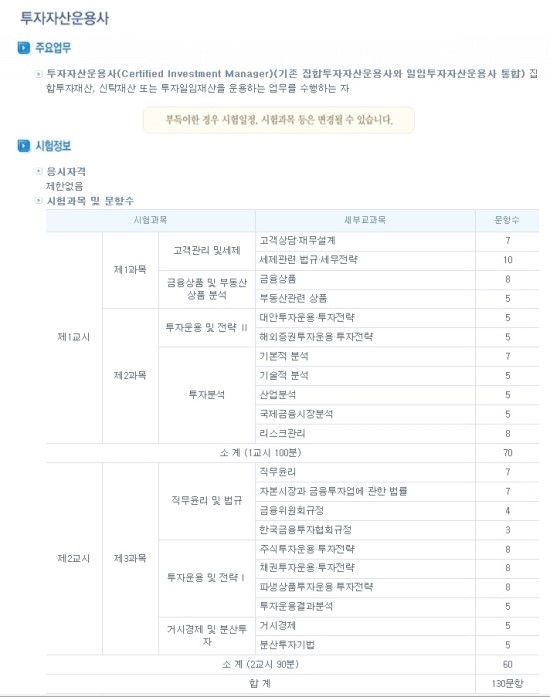  투자자산 운용사 시험정보
