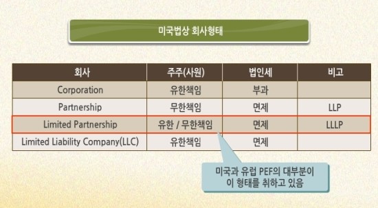 PEF(Private Equity Fund) 4. 미국법상 회사형태 