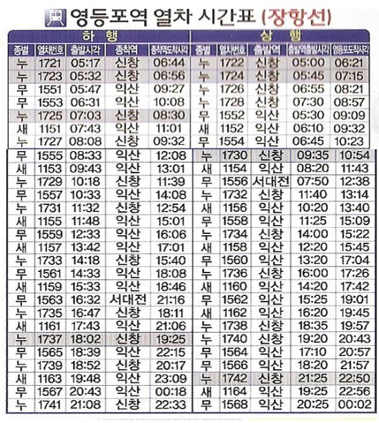 장항선 열차 시간표
