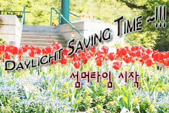 일광 절약시간(daylight saving time)시작~ 한시간 더 일찍 일어나세요. ㅜㅜ
