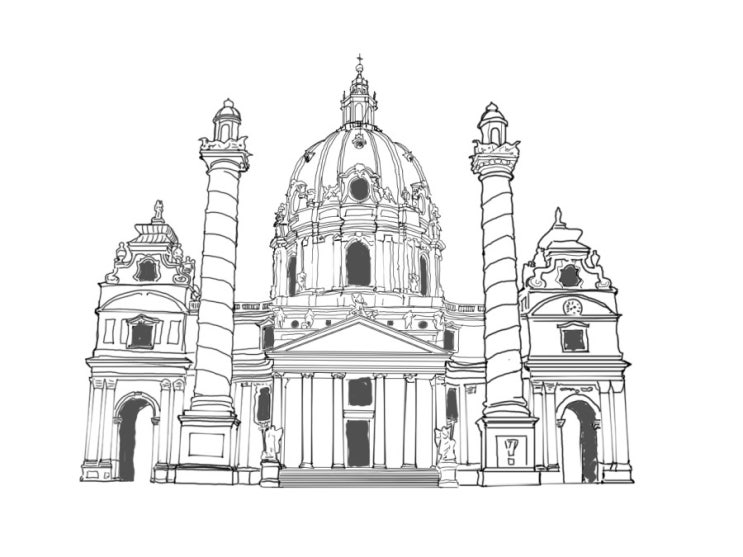 건축스케치 스타일링.Karlskirche-Viennaa. Austria. 건축스케치 스타일링.Karlskirche-Viennaa. Austria.
