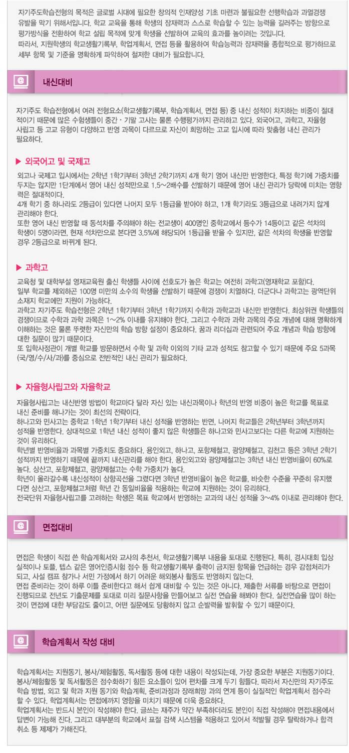  "자기주도학습 전형 대비법" 