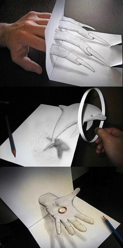  연필로 그린 3D 그림, 화면에서 튀어나올 것 같아!