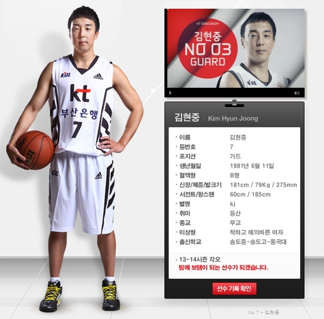2013-14시즌 KT 농구선수 김현중 프로필