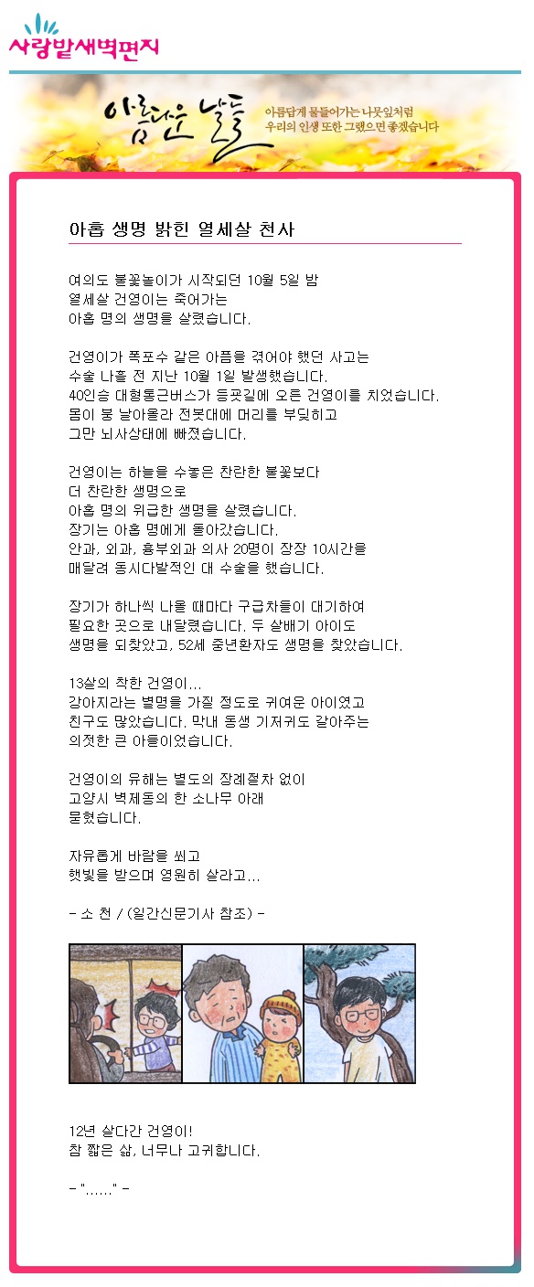  아홉 생명 밝힌 열세살 천사