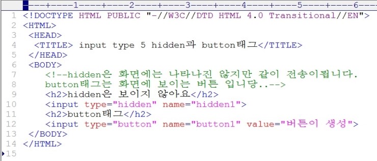  HTML - input type 5번 hidden 태그와 button태그