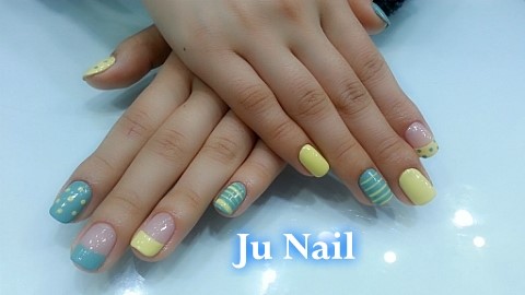 분당용인죽전네일샵/Ju Nail/ 도트 스트라이프 네일아트 (봄네일아트)