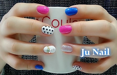 분당용인죽전네일샵/Ju Nail/알록달록 도트 봄네일아트