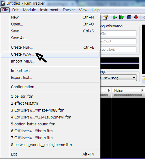 famitracker (패미트래커 강좌) - 05. Create WAV (WAV파일 만들기), Create NSF, import MIDI (MIDI불러오기)
