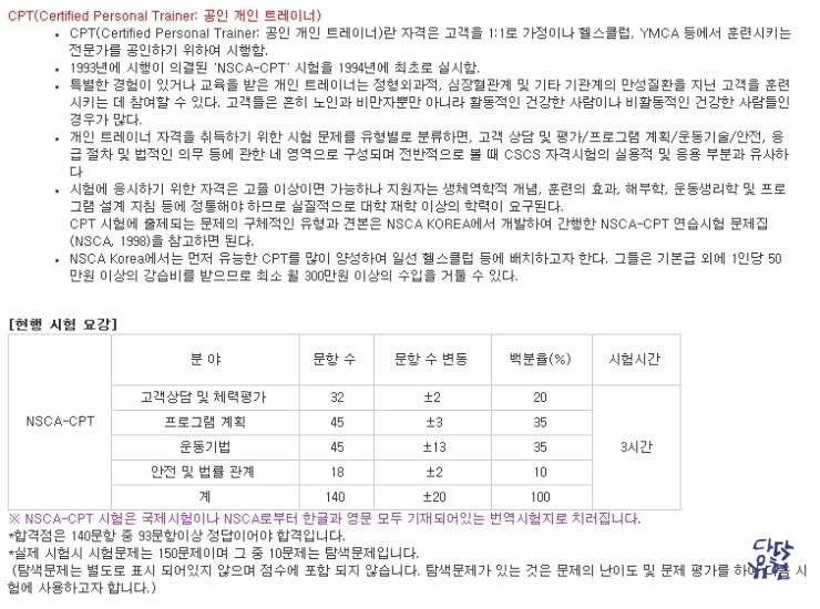 NSCA-CPT(공인 퍼스널트레이너) 국제자격 시험