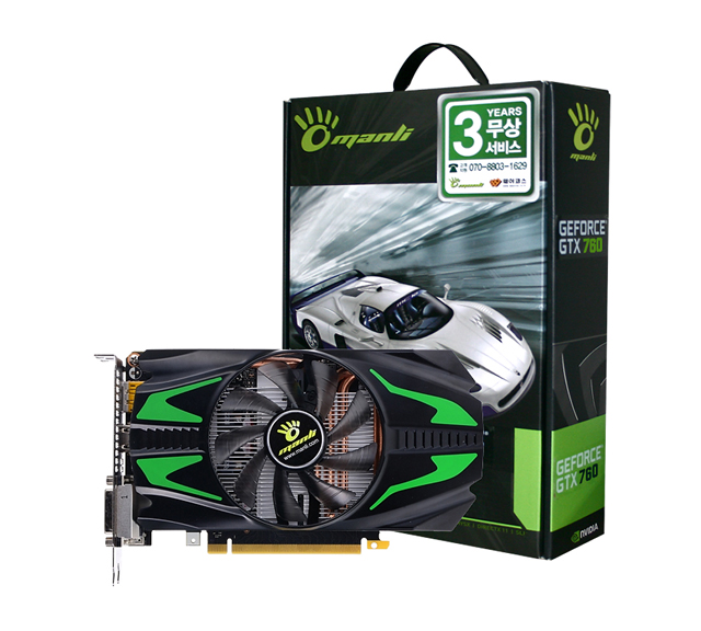 웨이코스, 9cm 대형 팬 장착 “MANLI 지포스 GTX760 Green Turbo 2GD5” 출시