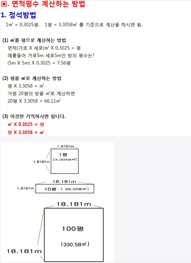  면적, 평수 계산 방법