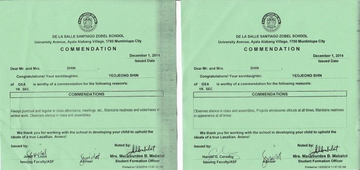  Sara's Commendation(2014년12월12일금요일)