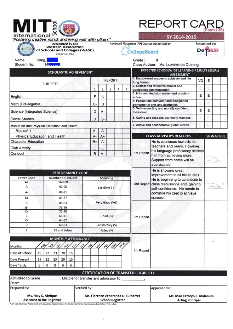  잉글홈의 맏형Tom의 2nd Term Test 성적표!