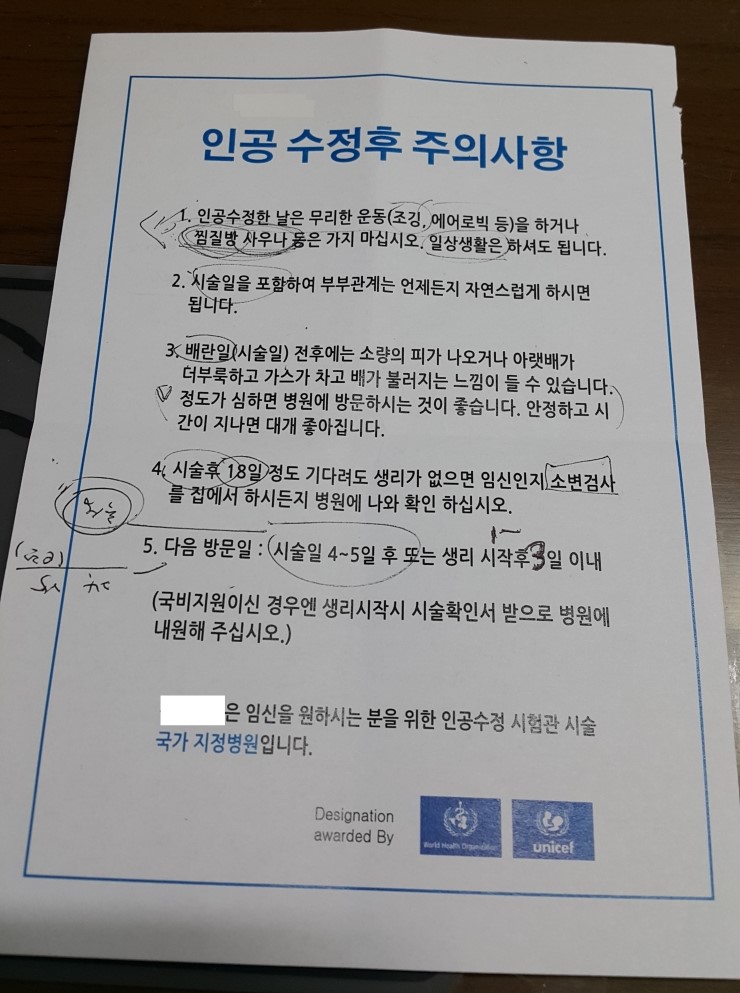 1차 인공수정 전날 난포주사 및 인공수정 비용
