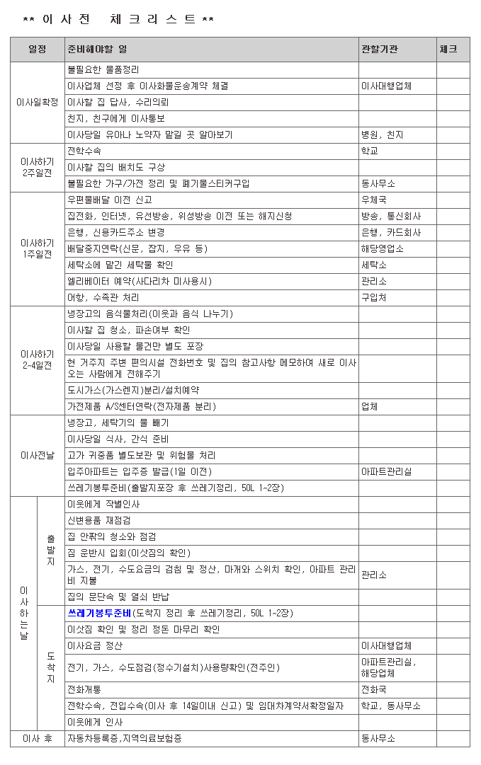 이사하기전 체크리스트