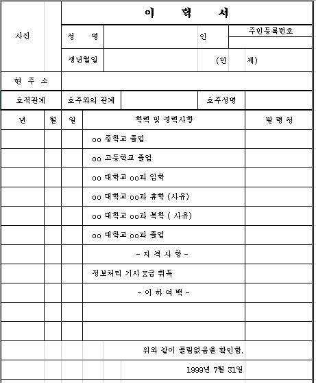 이력서 기본양식 다운로드 이력서 양식 무료 다운로드 기본이력서 양식 Hwp 다운 엑셀 이력서 무료양식 네이버 블로그