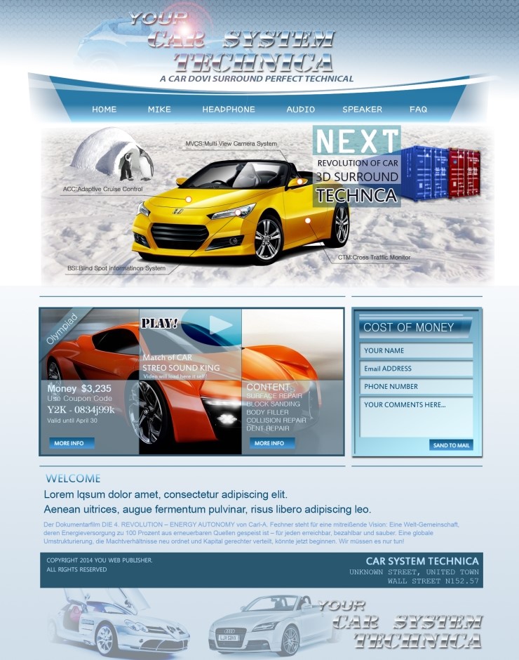 차량 옵션 부품 업체 가명(카 시스템 테크니카) 홈페이지 시안 디자인 입니다. 
