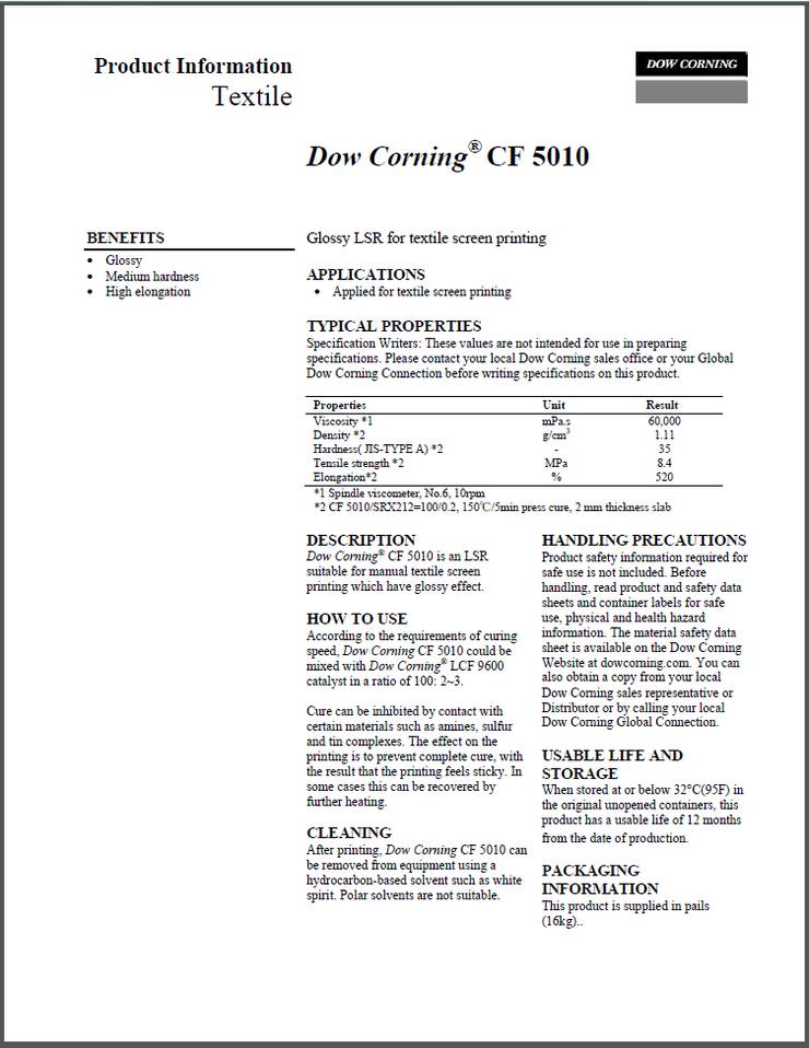 섬유 스크린 인쇄용 액상실리콘 RBL9110(CF5010) 취급