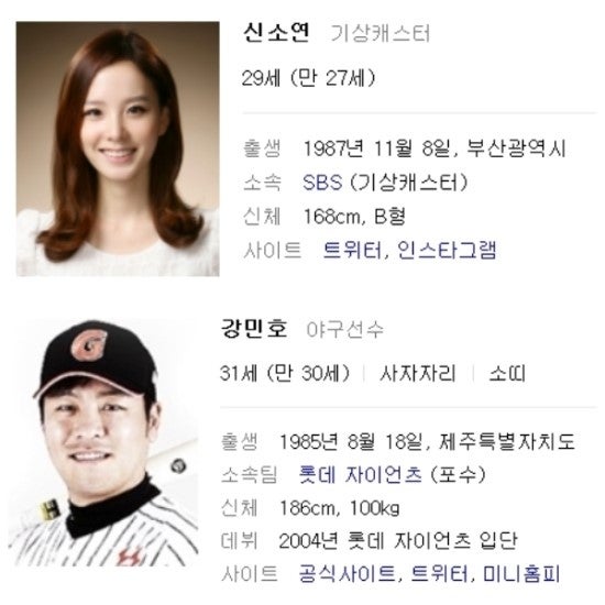 SBS 기상캐스터 신소연 ♡ 롯데자이언츠 강민호 커플 결혼~!