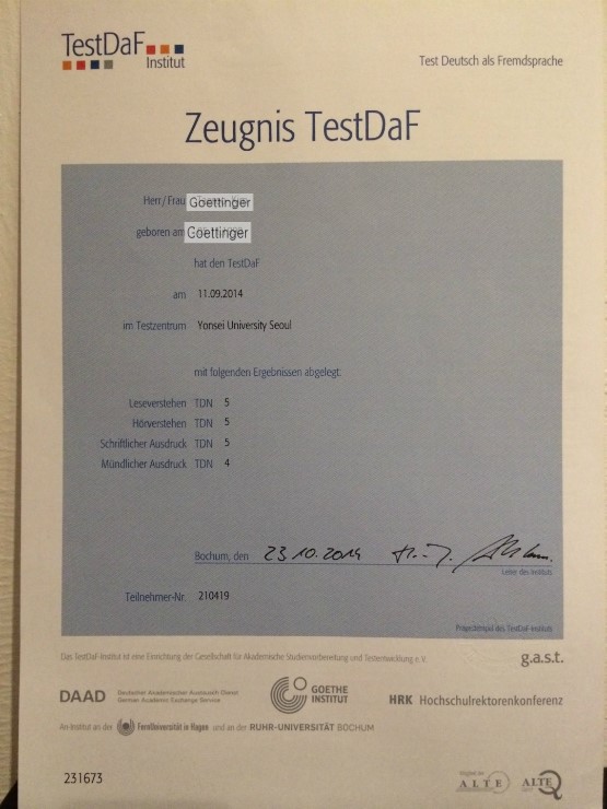  TestDaF 테스트다프 후기 5/5/5/4