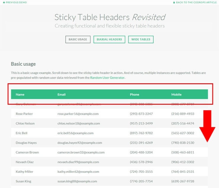 테이블 스크롤 시 헤드부분 고정 "Sticky Table Headers & Columns" 테이블 스크롤 시 헤드부분 고정 "Sticky Table Headers & Columns"