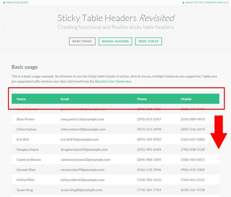 테이블 스크롤 시 헤드부분 고정 "Sticky Table Headers & Columns"