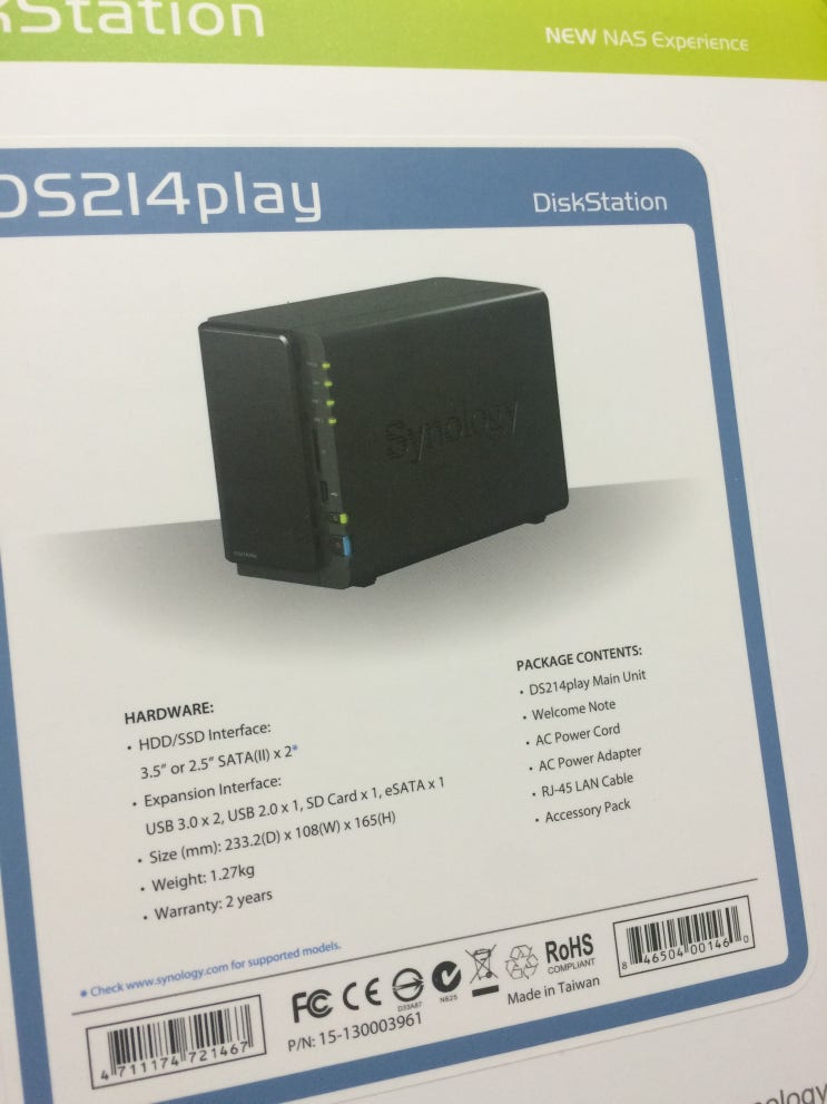  IT/저장공간] Synology DS214 Play 개봉기 & WD Red 3TB
