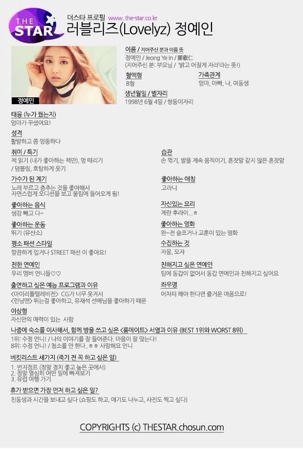 러블리즈 정예인 더스타 프로필