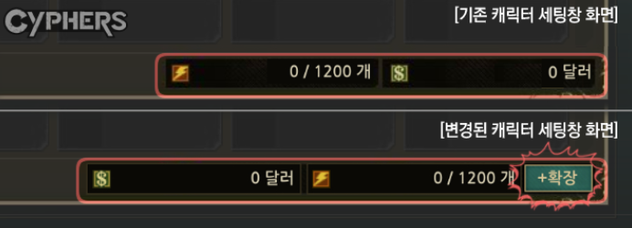  사이퍼즈 업데이트 장비 보관함 확장 방식 변경
