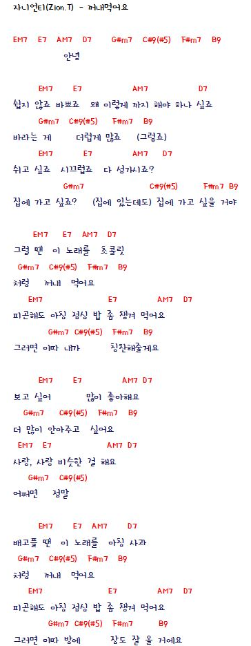  자이언티 - 꺼내먹어요 (기타코드 악보)