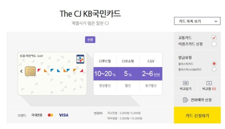 신용카드추천 CJ국민카드 - 실적없이 올리브영 빕스 CJ오쇼핑 할인카드