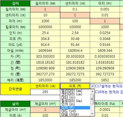 엑셀용 단위환산표, 단위변환 : 네이버 블로그 엑셀용 단위환산표, 단위변환 : 네이버 블로그