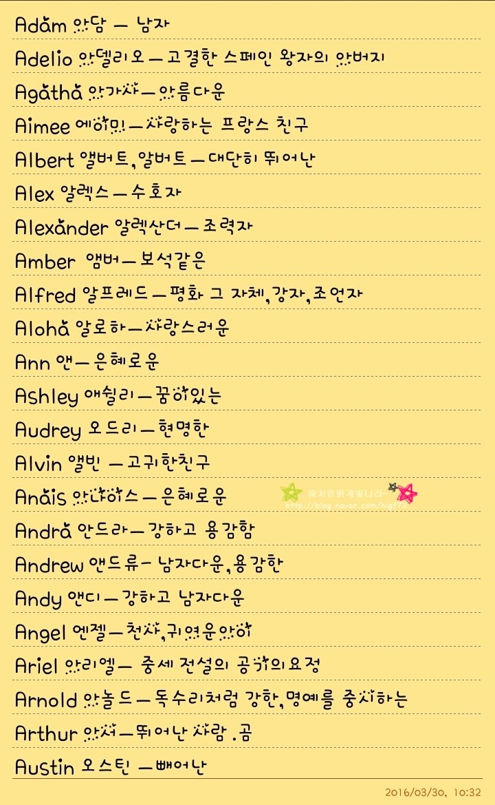 남자아이 여자아이 영어이름 뜻과 함께 A Z까지 네이버 블로그