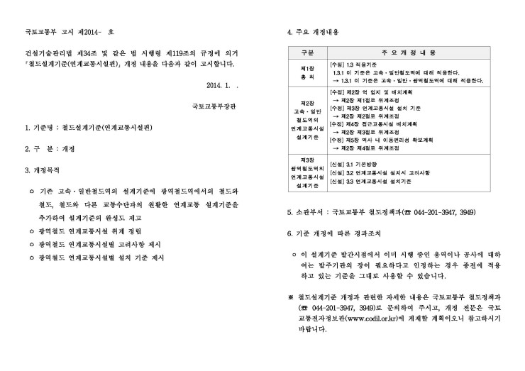  철도설계기준(연계교통시설편) 개정 고시, 2014.02