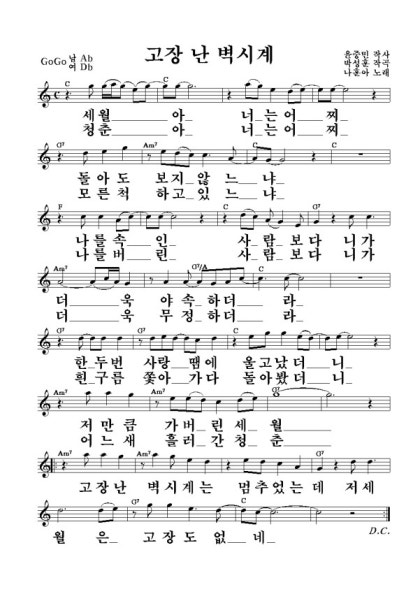 ◇ 고장난 벽시계 가사/악보/노래듣기/노래연습 : 네이버 블로그 ◇ 고장난 벽시계 가사/악보/노래듣기/노래연습 : 네이버 블로그