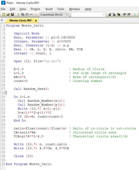 19-FORTRAN: 몬테칼로((Monte Carlo Simulation) 시뮬레이션의 예(2)