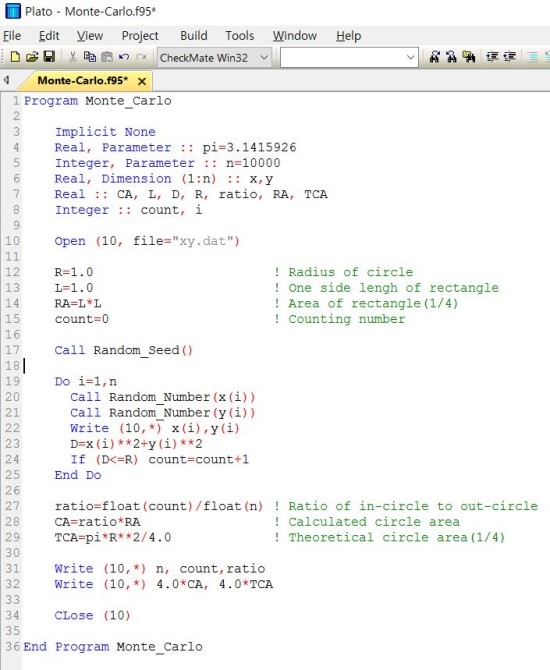 19-FORTRAN: 몬테칼로((Monte Carlo Simulation) 시뮬레이션의 예(2)