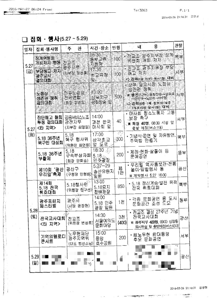 [2016년 5월 27~29일] 주요일정-광주광역시/전라남도/순천시/여수시청 ....