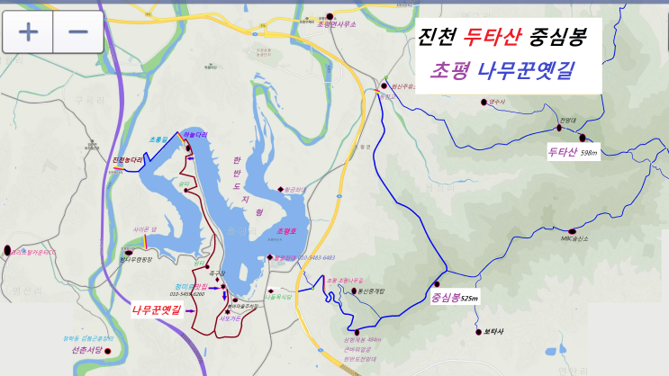  진천 두타산 중심봉 지도