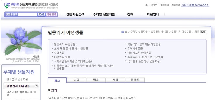  사라져 가는 동식물들 환경부 지정
