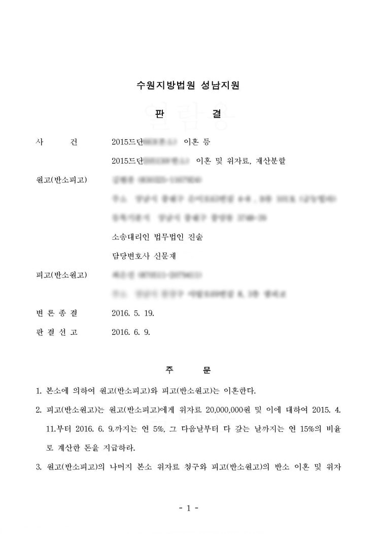  승소 판결 소개- 이혼소송