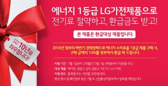  1등급 가전제품에대해 10%환급 결정