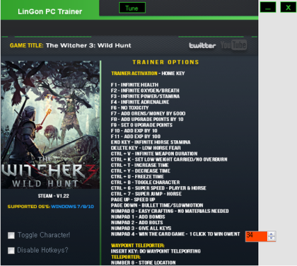 더 위쳐 3 : 와일드 헌트 트레이너 - The Witcher 3 Wild Hunt v1.22 +32 Trainer [LinGon] :  네이버 블로그