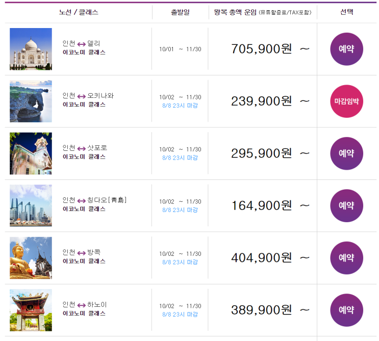  아시아나 8월 오픈 오즈 드림 페어