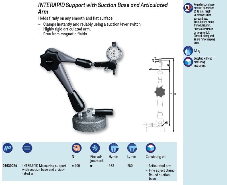 인디게이터 및 다이얼게이지 스탠드 - 테이블 다관절 고정형 - Interapid Support with Suction base ...