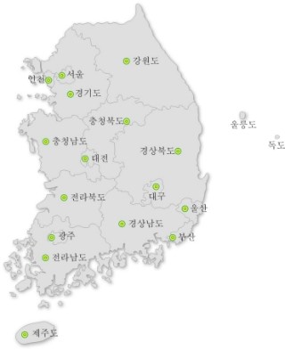 대한민국 행정구역 전국 시군구 지역 구분 여행지 관광지 향토 음식 전국 지도