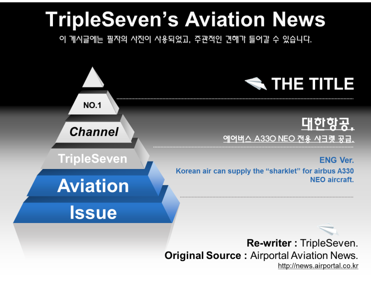 [TripleSeven/항공 소식] 대한항공, 에어버스 A330 NEO에 장착 될 Sharklet 공급!